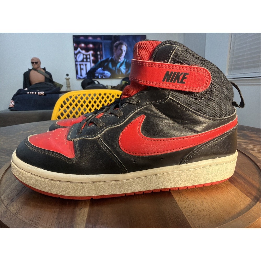 Nike Court Borough Mid 2 Kids Basketball Shoes Black Red CD7783-003 Size 3Y